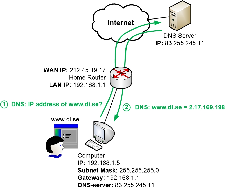 DNS query from a computer directly to a DNS server